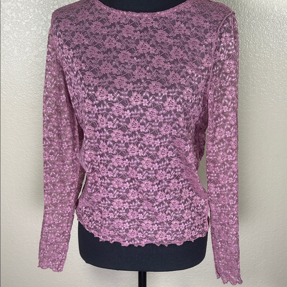 Lucky Brand Sheer Lace Women's Blouse Boho Floral Size Large